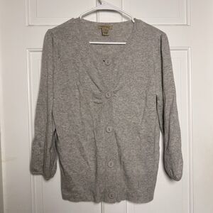 Vertical Design 100% Cashmere Cardigan Sweater Size Large Gray Button Front